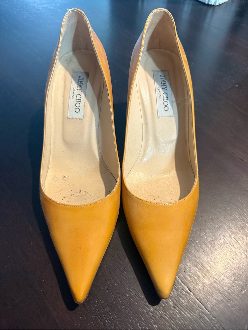 Jimmy Choo Mustard Yellow Leather Pointed Pumps